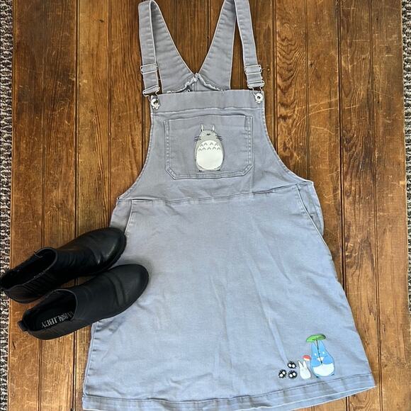 Women’s Her Universe Studio Ghibli Totoro Gray overall cotton mini Dress size L - Picture 1 of 8